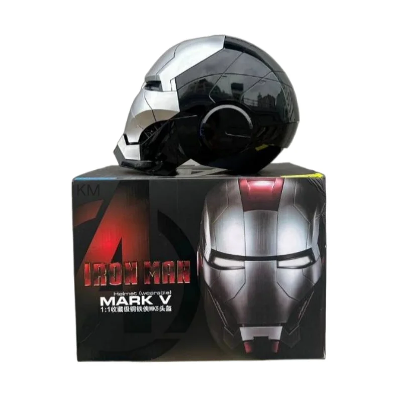 2024 New Iron Man Mk5 Black Helmet Automatoc Voice Control Avengers Mk7 Mk5 Cosplay With Led Light Toy Close Ironman Helmet Gift