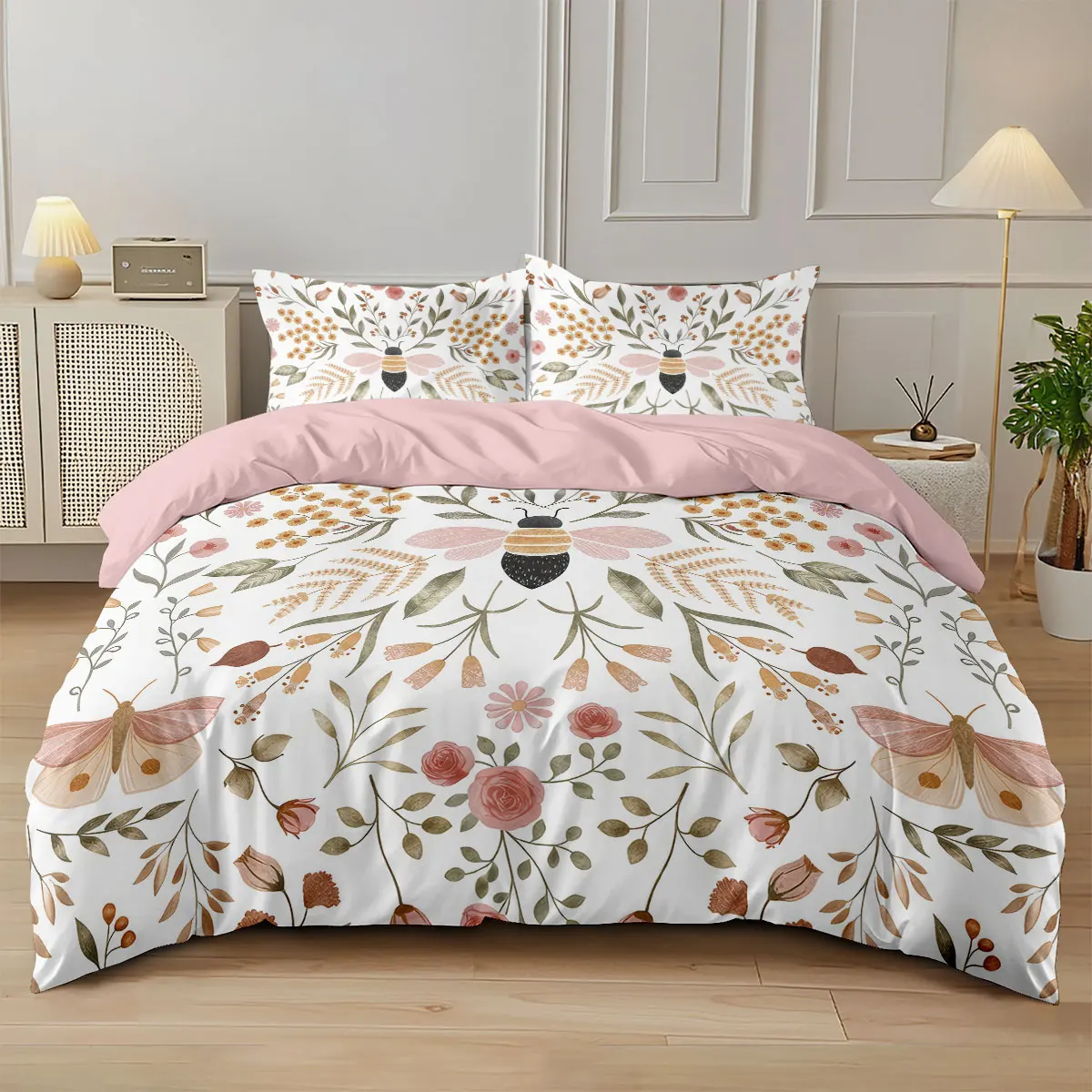 3pcs Spring Beautiful Floral Print Coreless Duvet Cover Set, Multi Size Bedding Decoration, Machine Washable