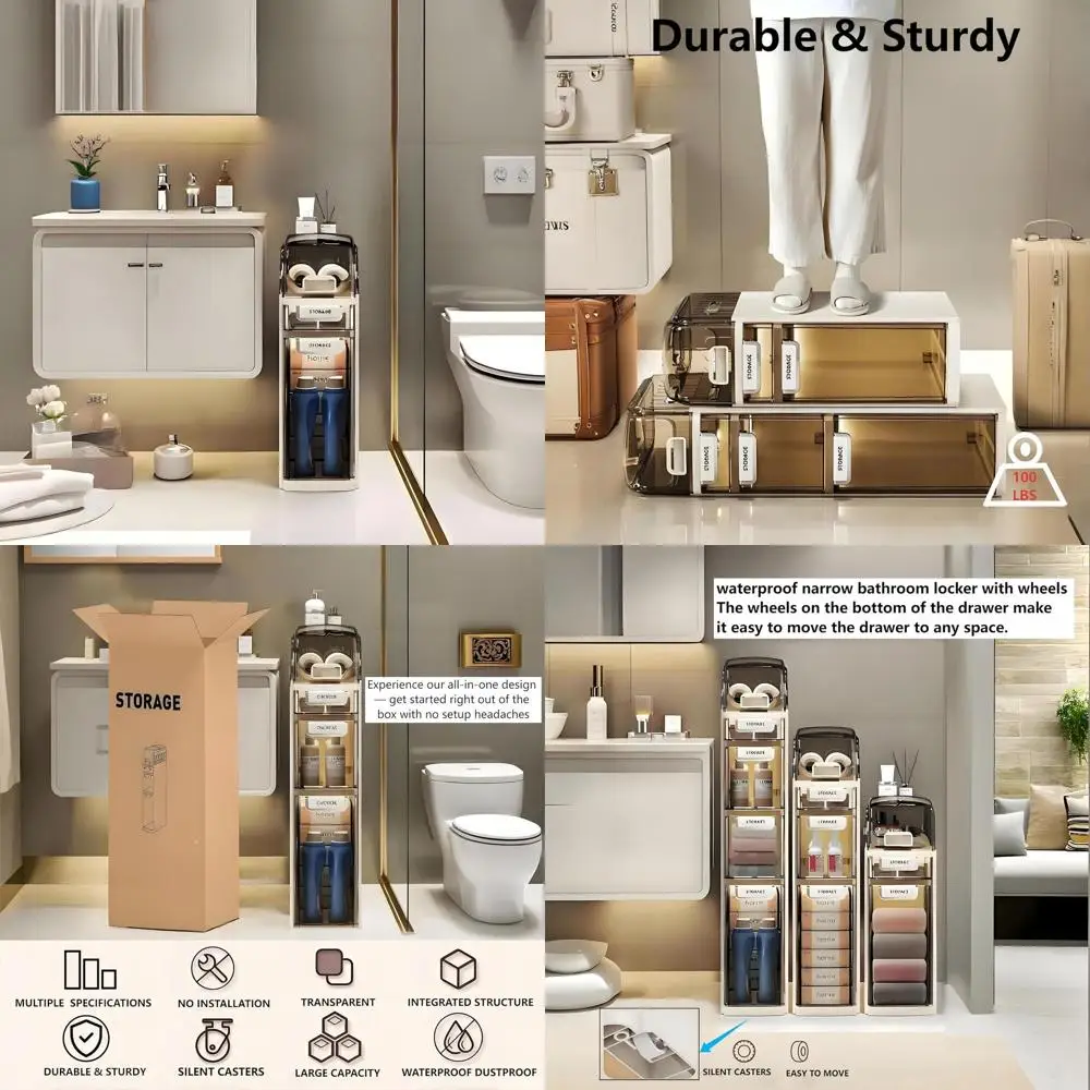 

Компактный пластиковый шкаф для хранения в ванной комнате, регулируемый многоуровневый напольный блок для туалетной зоны (стиль 2-3 полки)