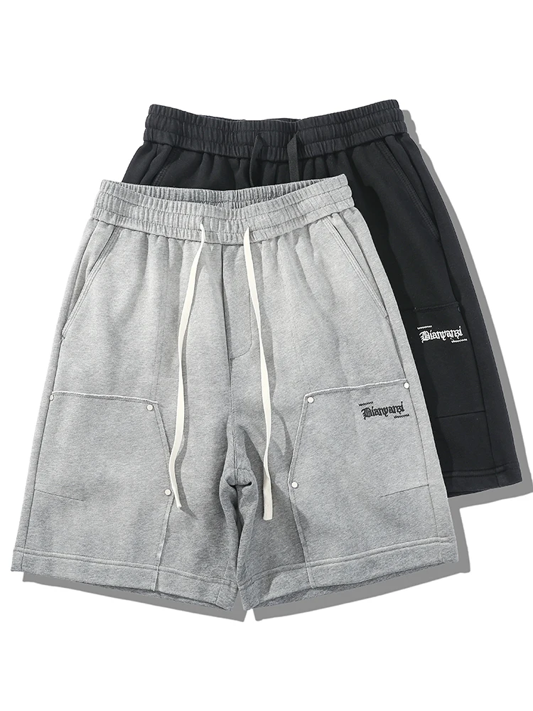 

Модные летние шорты в парижском стиле для мужчин: повседневные спортивные трикотажные шорты свободного кроя в американском уличном стиле с вышивкой, удобные.