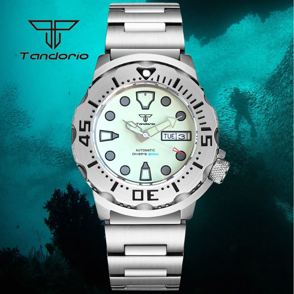 

Tandorio NH35 NH36 42mm 20Bar Monster Dive Automatic Watch for Men Date Week Display AR Sapphire Crystal 3.8 Crown Creamy Dial