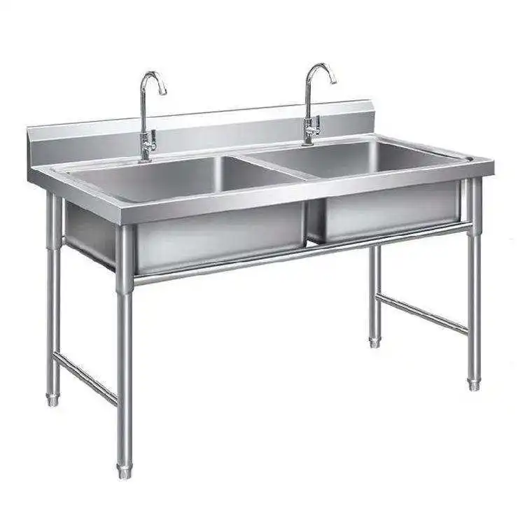 High Quality Commercial Stainless Steel Double Bowl Kitchen Sink Square Shape with Two Holes Direct From China Factory Wholesale