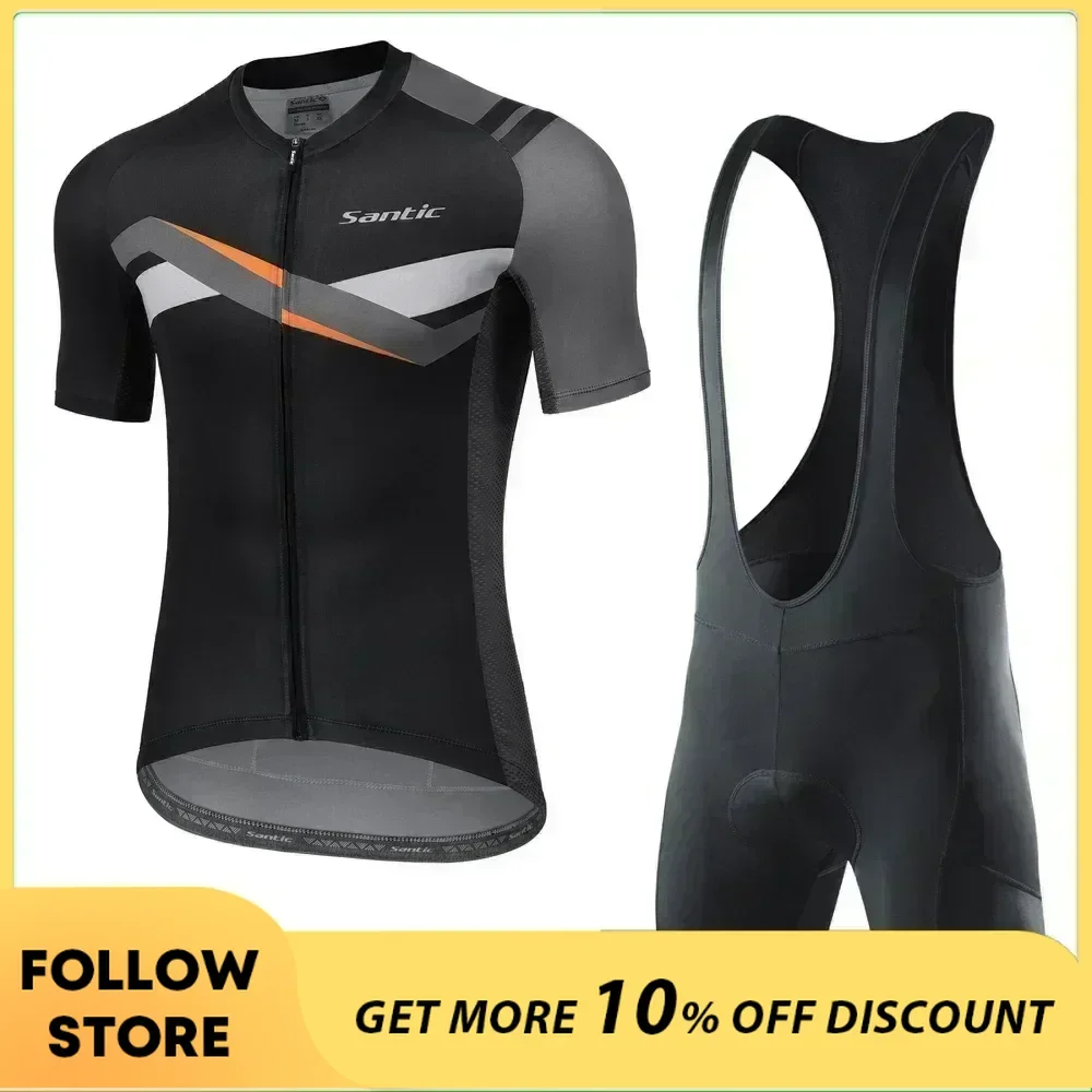 

Santic Cycling Jersey Set Men's Summer Breathable Quick-dry MTB Bike Short Sleeve Top Shirts Shockproof Bib Shorts Bicycle Suits