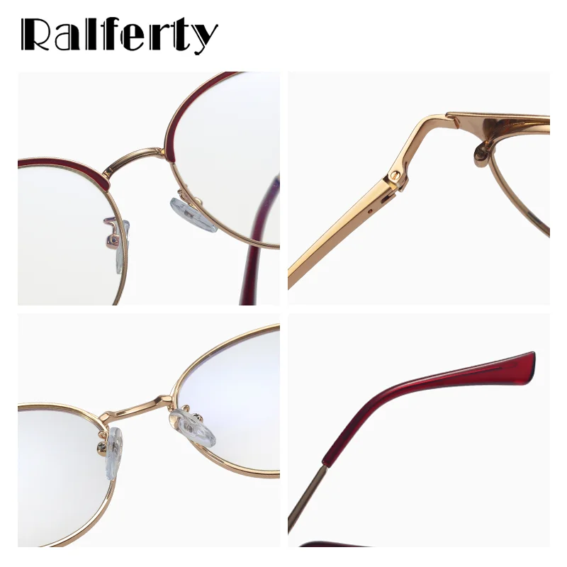 Ralferty Women\'s Glasses Round Metallic Eyeglass Frame Female Optic Prescription Glasses Frames 0 Diopter Spectacle Frames Oculo