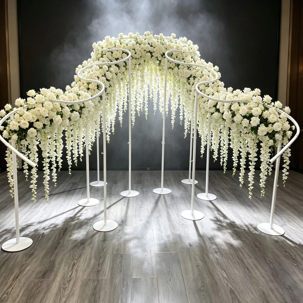 Wave Shape Metal Iron Arch Stand Luxury Backdrop Frame Wedding Party Photo Booth Background Decoration Props for Outdoor Event
