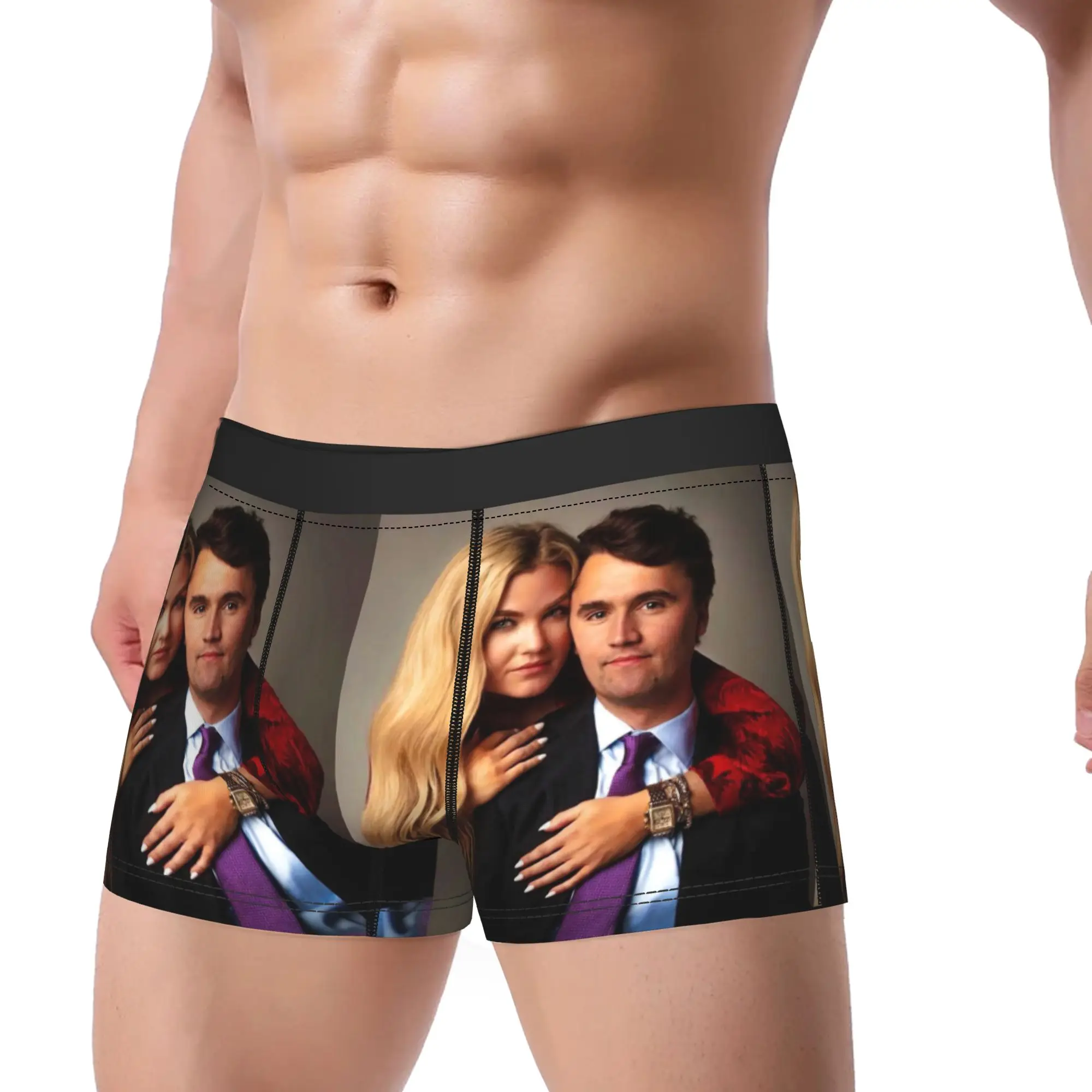 Charlie Kirk Couple Portrait Meme Underwear  Sexy Soft Underpants Print Boxer Brief For Men Pouch Large Size Boxershorts