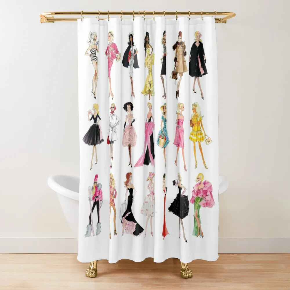 

Vintage Doll Illustrations Shower Curtain Waterproof Shower Shower Waterproof Anime Waterproof Fabric Bathroom Curtain