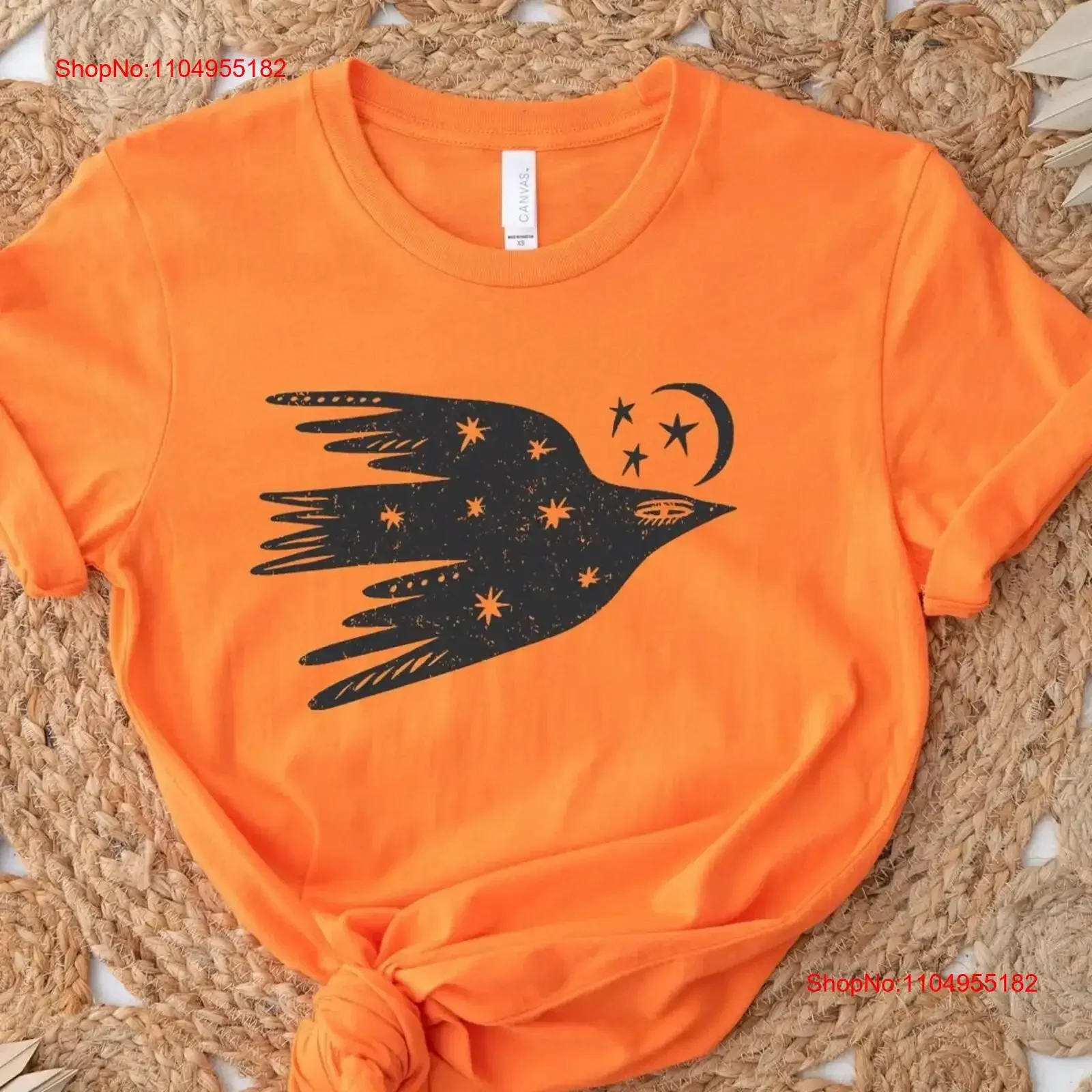 

Celestial Bird T Shirt Totem Animal Moon Stars Flying Friend for Folk ArT Night Sky Birthday vintage Washed graphic