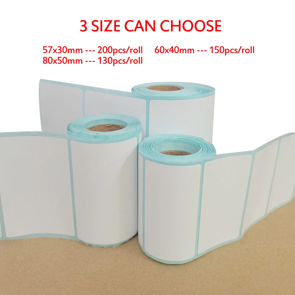 Self Adhesive Thermal Label Stickers 57x30mm 60x40mm 80x50mm White Label Paper Roll Compatible with Thermal Label Printer