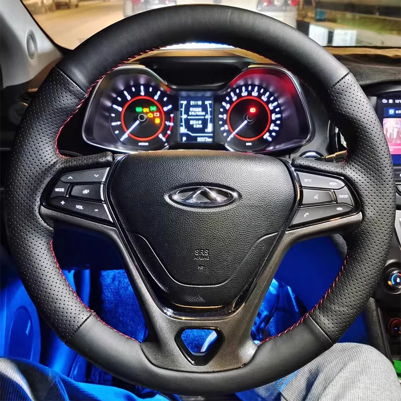 

For Chery 2016-2018 Arrizo 5 2017-2020 Tiggo 3X Hand Sewn Needle Thread Car Steering Wheel Cover Car Accessories Genuine Leather