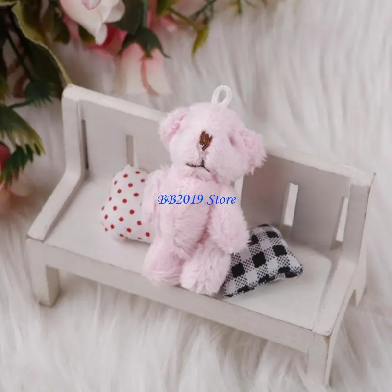Q0KB 5PCS Joint Bear Plush Doll Jointed Toy Kids School Backpack Pendant Girls Favor