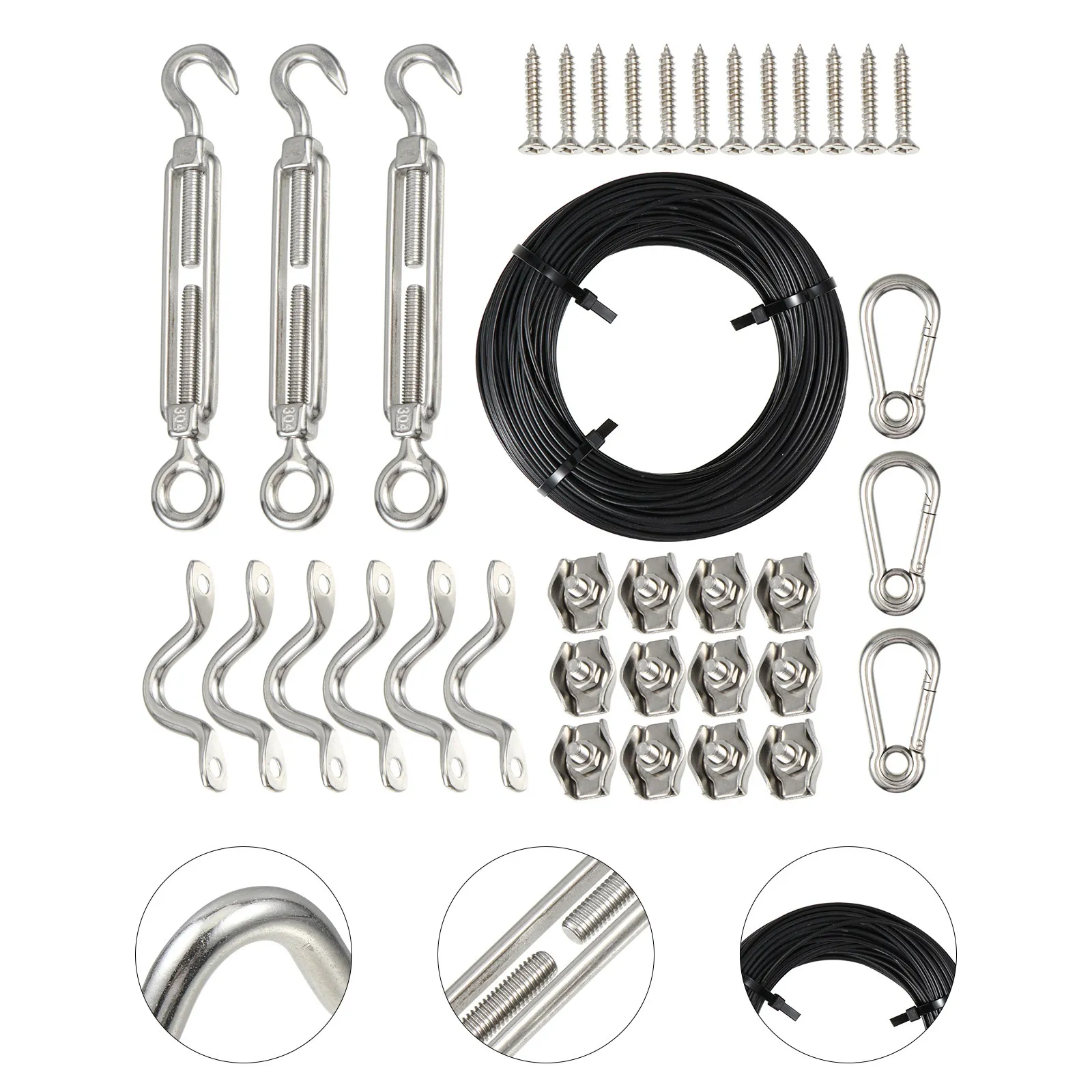 1Set String Light Hanging Kit Premium Stainless Steel Wire Rope Cable Heavy-Duty Suspension System for Outdoor Indoor Commercial