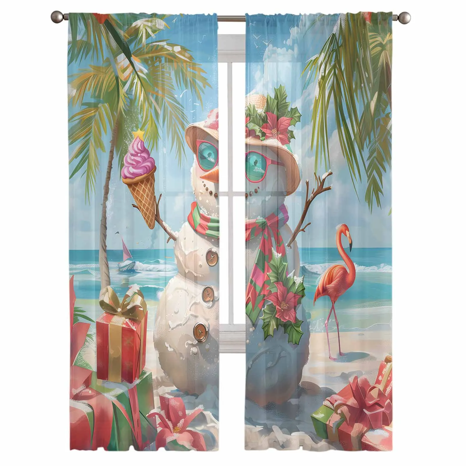 Kerstsneeuwman Flamingo Bloem Ijs Gordijnen Decoraties Voor Thuis Raam Tule Gordijnen Voor Woonkamer Slaapkamer