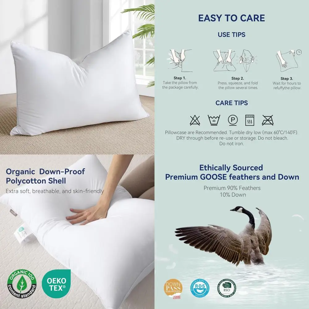 

Роскошная подушка из белого гусиного пуха, стандартный размер 20x26 дюймов, с полиэстеровым чехлом для комфортного сна