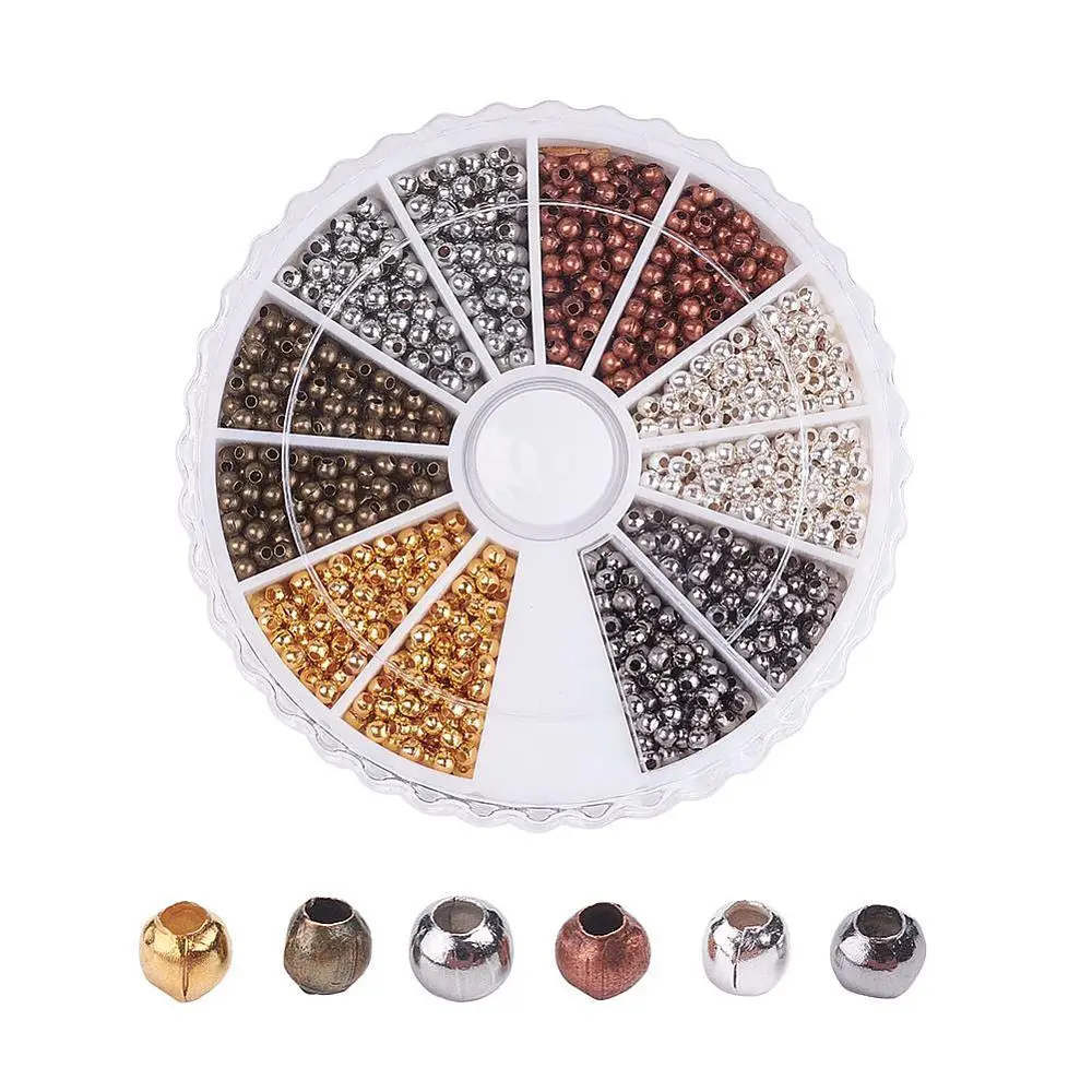1 Box Iron Spacer Beads Round Mixed Color 2x2mm Hole: 1mm 140pcs/compartment 1680pcs/box