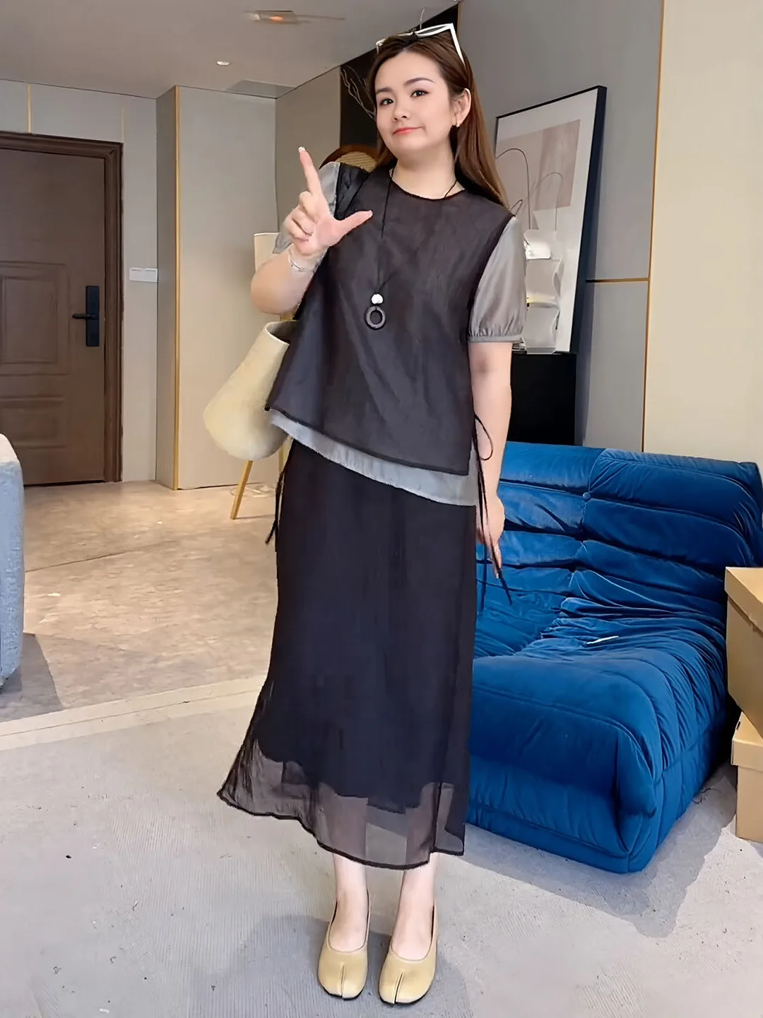 plus Size Fashionable Two-Piece Set Short Sleeve Top High Waist Skirt Slimming Summer Outfit Women's Complete Ensemble