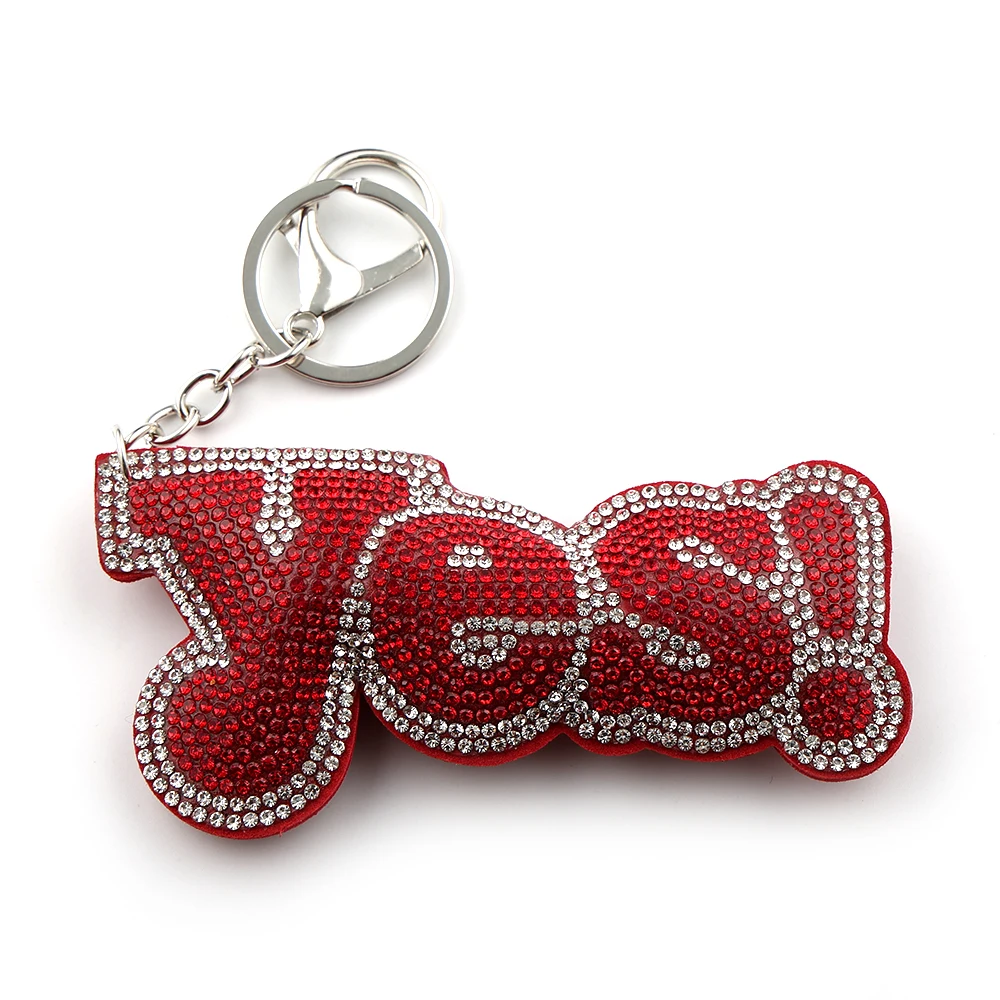 Bling Yes Buchstaben-Schlüsselanhänger für Frauen und Kinder, glitzernder roter Vollrhinestone-Taschenanhänger, lustiger Schlüsselhalter, Schmuckgeschenk – Detail 7