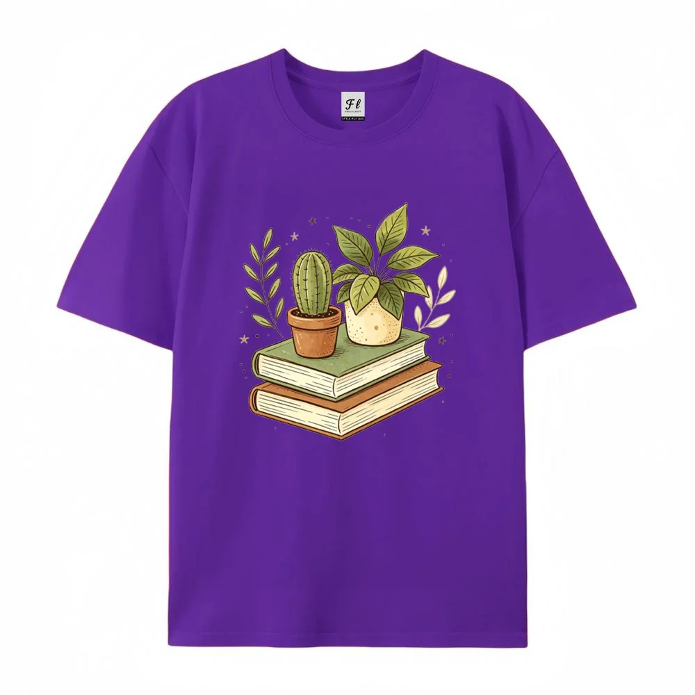 Women Botanical Plant T Shirt Cute Cactus Books Graphic Short Sleeve Casual Summer Tee Aesthetic Nature Streetwear Top