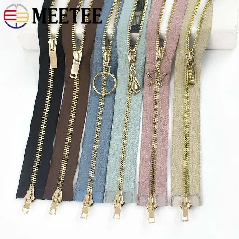 1Pc 80/100/120cm Auto Lock Metal Zipper 5# Double-slider Zippers for Jackets Coat Zip Repair Kit DIY Clothing Sewing Accessories