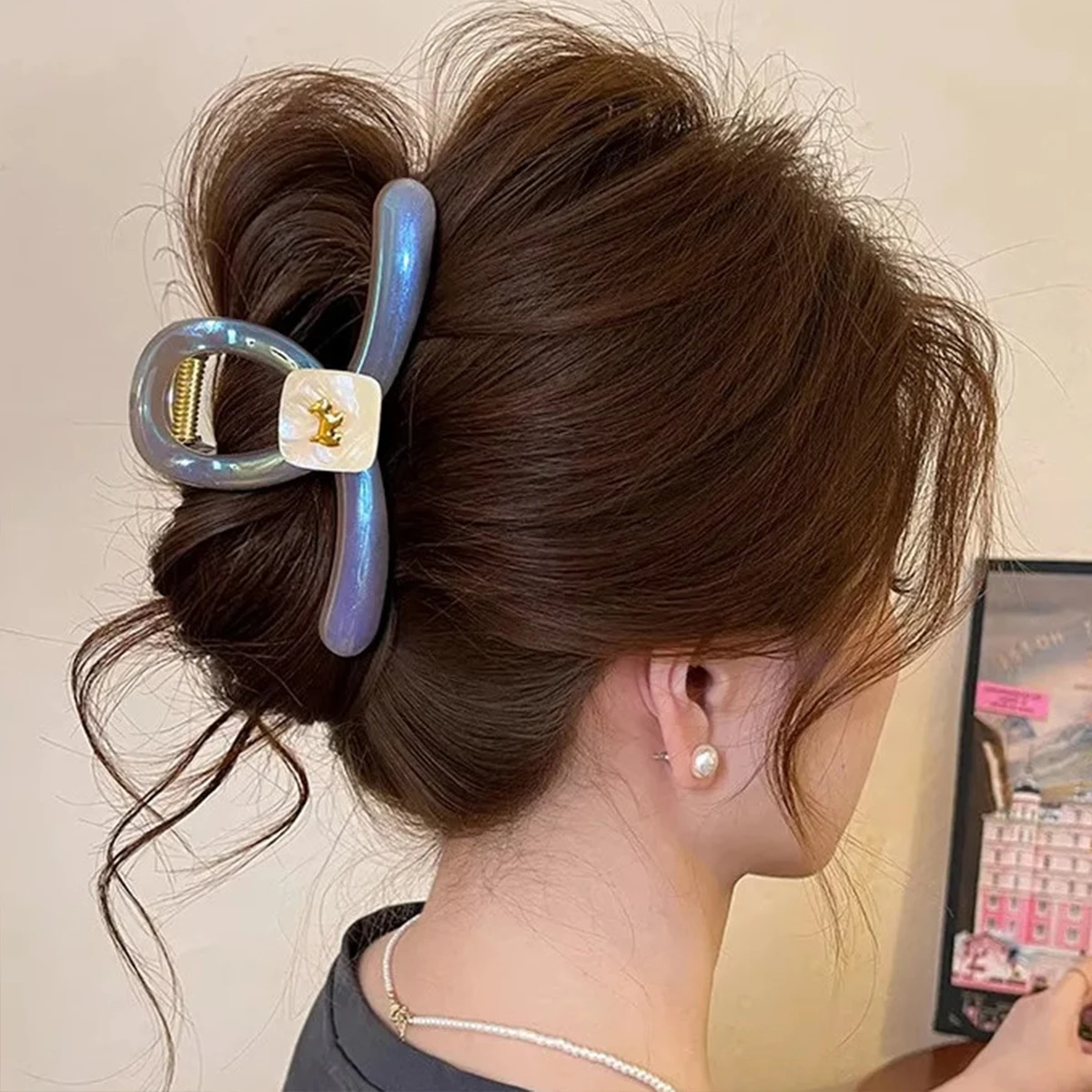 1 قطعة الراقية غرامة فلاش التدرج الذهبي التسمية الكلب نصف مربوط الشعر انتزاع زخرفة الشعر على الجزء الخلفي من رئيس القرش كليب 2025