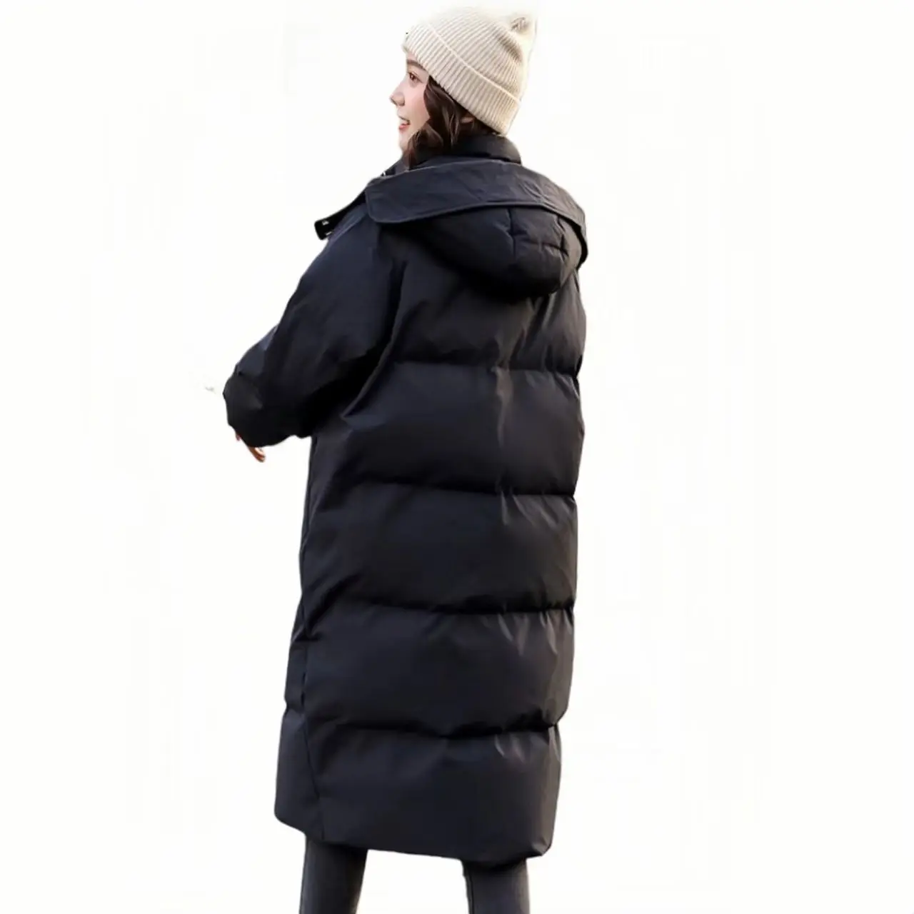 Chaqueta larga y gruesa de algodón para mujer, abrigo holgado con capucha, ropa femenina, Corea, cremallera, nuevo, invierno, 2025