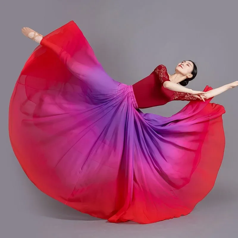 Klassischer Tanzrock für Damen, 720-Grad-Schwingrock, Retro-Verlaufsmuster, mehrfarbiger Flamenco-Tanzrock für Aufführungen 2025 – Detail 7
