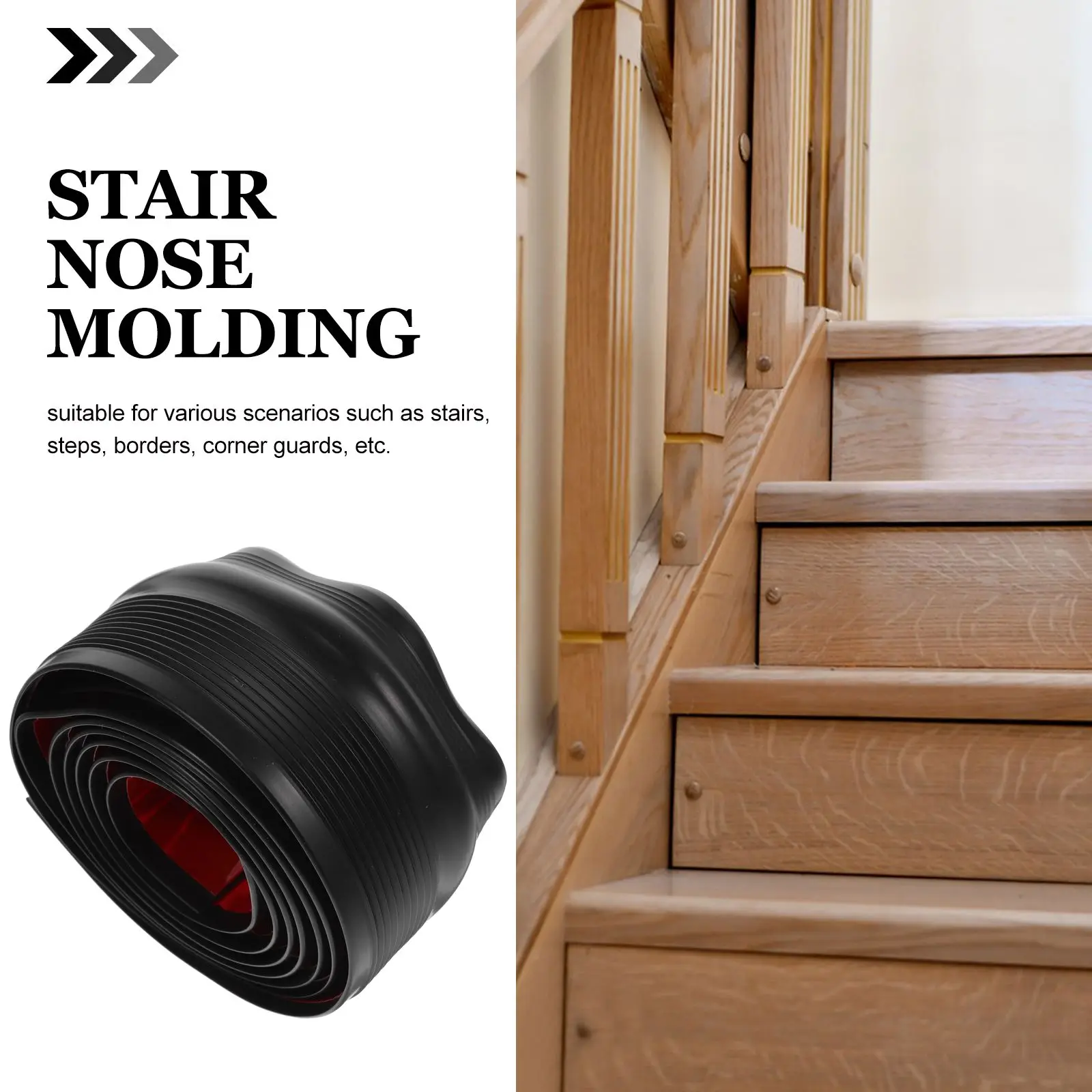 Pisos de escalera antideslizantes negros, 2M x 5CM x 2,5 CM, Protector de bordes de vinilo con nariz de PVC, moldura embellecedora para escalones, transición de suelo
