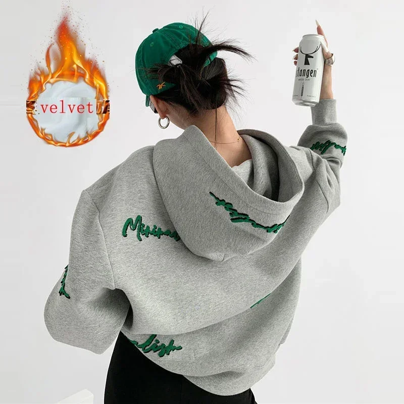 

QNPQYX новые осенние брендовые вышитые женские толстовки с капюшоном толстовки женский дизайн ощущение ins жареная уличная Свободная Толстовка