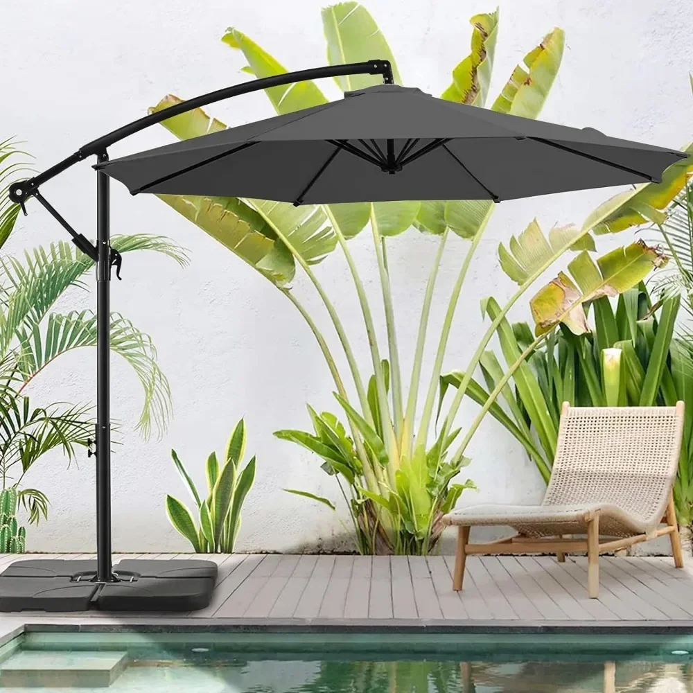 

10 FT Patio Offset Umbrella Outdoor Cantilever Umbrella Hanging Umbrellas, Fade Resistant Crank Cross Base for the Beach, Garden