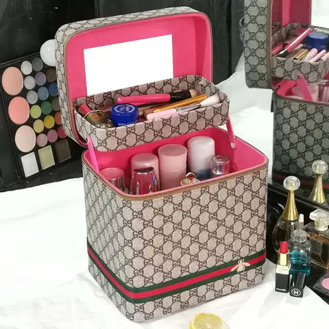 Large capacity Advanced PU leather makeup bag New travel multiple models Portable makeup box Portable storage bag with mirror