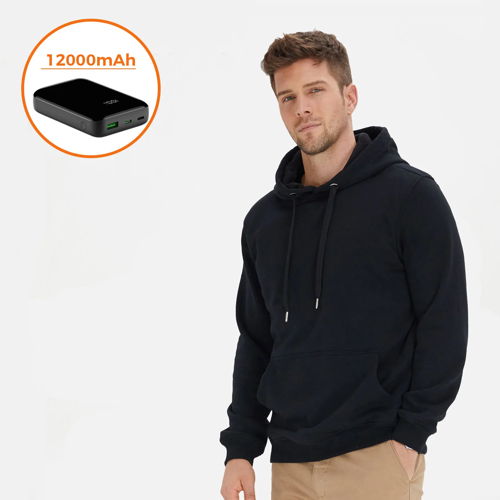 

Heated Pullover Hoodies with Battery Pack 12000mAh for Men in Winter Fleece Hoodie Warm for Outdoor Camping Hiking Hunting Black