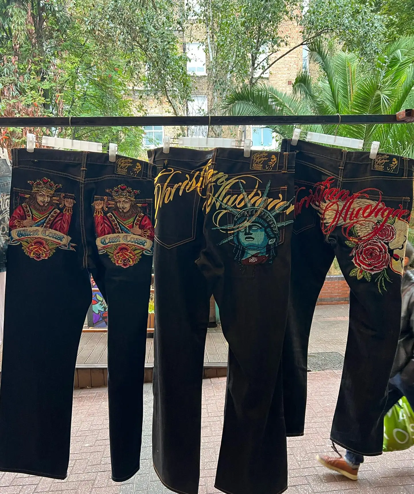 

Rare Statue Liberty Sequin Rhinestone Jeans Women Straight Jean Denim Baggy Wide Leg Pants Harajuku Y2k 2000s Women Clothing