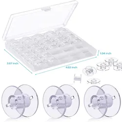 Bobinas de plástico para máquina de coser, carretes vacíos transparentes de 25 piezas, caja de almacenamiento para accesorios de costura