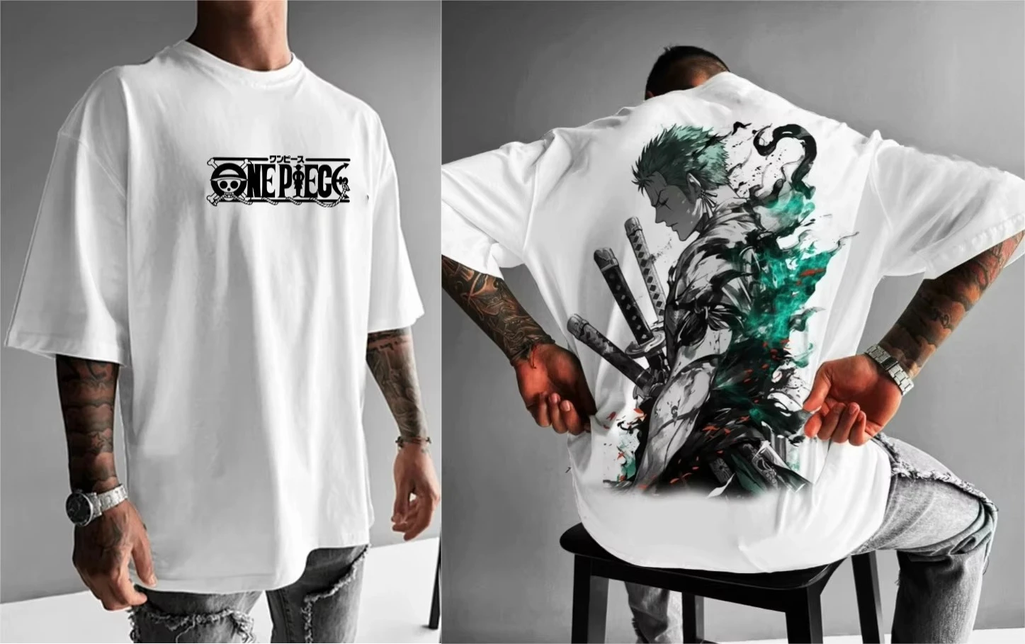 Camiseta de Manga Corta con Cuello Redondo, Estilo Japonés, de Algodón Grueso, Retro, para Parejas, de ONE PIECE, Último Modelo 2026