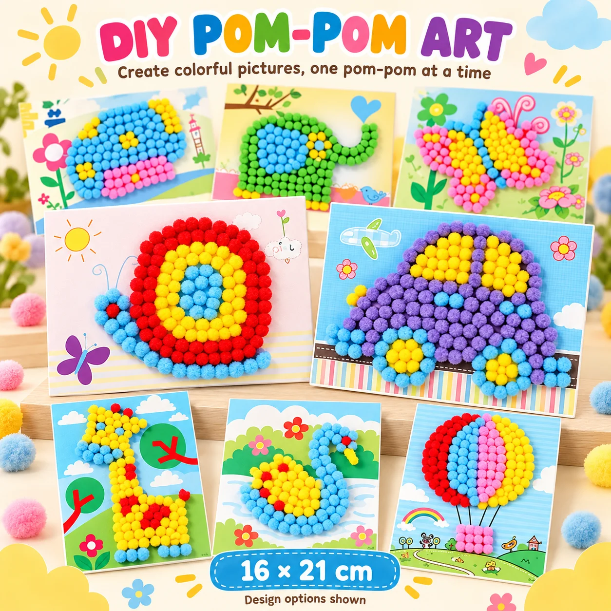 4 Pcs Kids Plush Ball Painting Stickers Creative DIY Handmade Material Educational Toys Children Cartoon Puzzles Crafts Toy