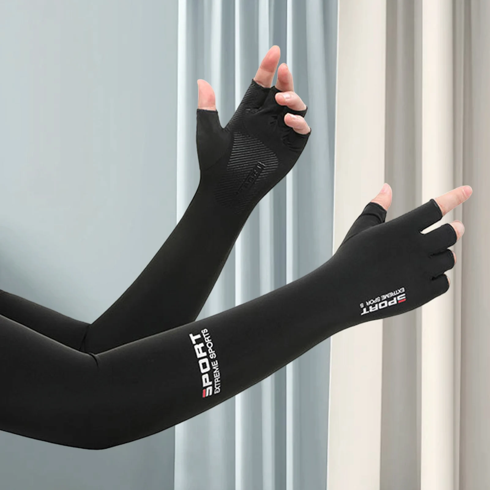 

Sun-protective Arm Sleeves Cooling Cover Summer UV Sun Protection Riding Sleeves Thin ice silk gloves outdoor Running Cycling