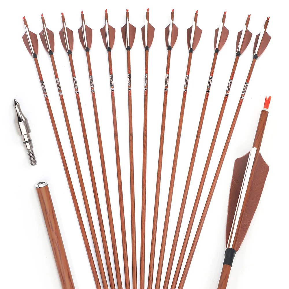 

6/12pcs ID6.2mm 31in Wood Skin Carbon Arrow Spine350 400 450 500 550 600 700 Bow Archery Hunting