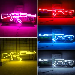  AK 47 Super Cool Gun LED Room Wall Decor USB Powered With Switch Hanging Acrylic For Gaming Lighting Game Room Bedroom Decor 