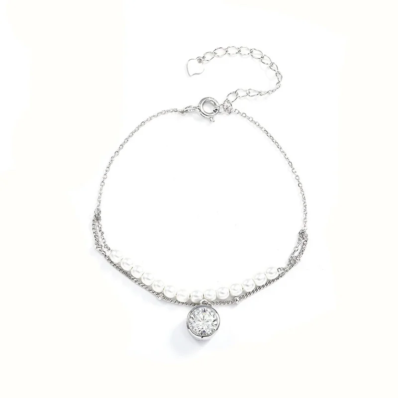 

ZFSILVER модный классический браслет из серебра s925 с муассанитом и жемчугом, двойная цепочка, очаровательные женские аксессуары, роскошные ювелирные изделия, подарок MZ-0171B