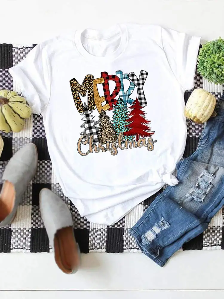 

Letter Style Cute Print Fashion New Year Women T Shirt Top Merry Christmas Clothes Short Sleeve Tees Clothing Graphic T-shirts