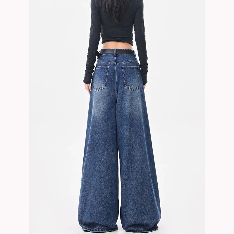Mulheres y2k americano streetwear calças retalhos rasgado denim cintura alta em linha reta calças de perna larga outono novo estilo