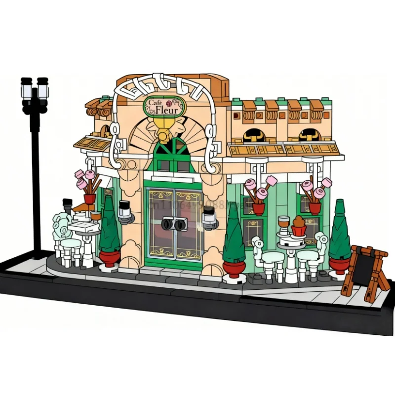 2025 nouveau produit ville rue vue série 1101 pièces café français assemblage fille assemblage noël bloc de construction cadeau
