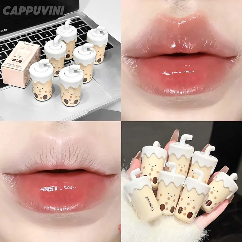 لطيف كوب شاي بالحليب على شكل ضوء الماء الوردي ملمع الشفاه طويلة الأمد غير يتلاشى مرآة عصير صبغ الشفاه تينت للنساء ماكياج الكورية #4