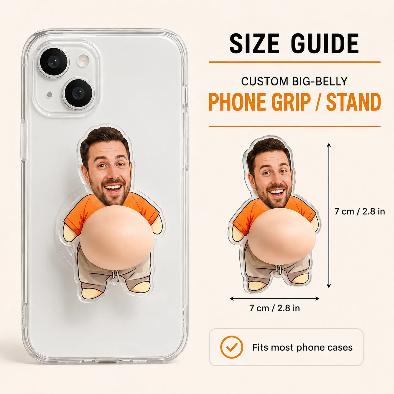 Custom Acrylic Phone Grip Personalized Big Belly Phone Stand Funny Photo Holder Foldable Smartphone Grip Gift Accessory Set Kit