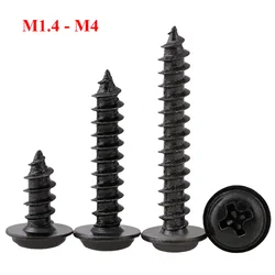 Black Phillips Round Head Tapping Screws With Washers M1.2 M1.4 M1.7 M2 M2.3 M2.6 M3 M4