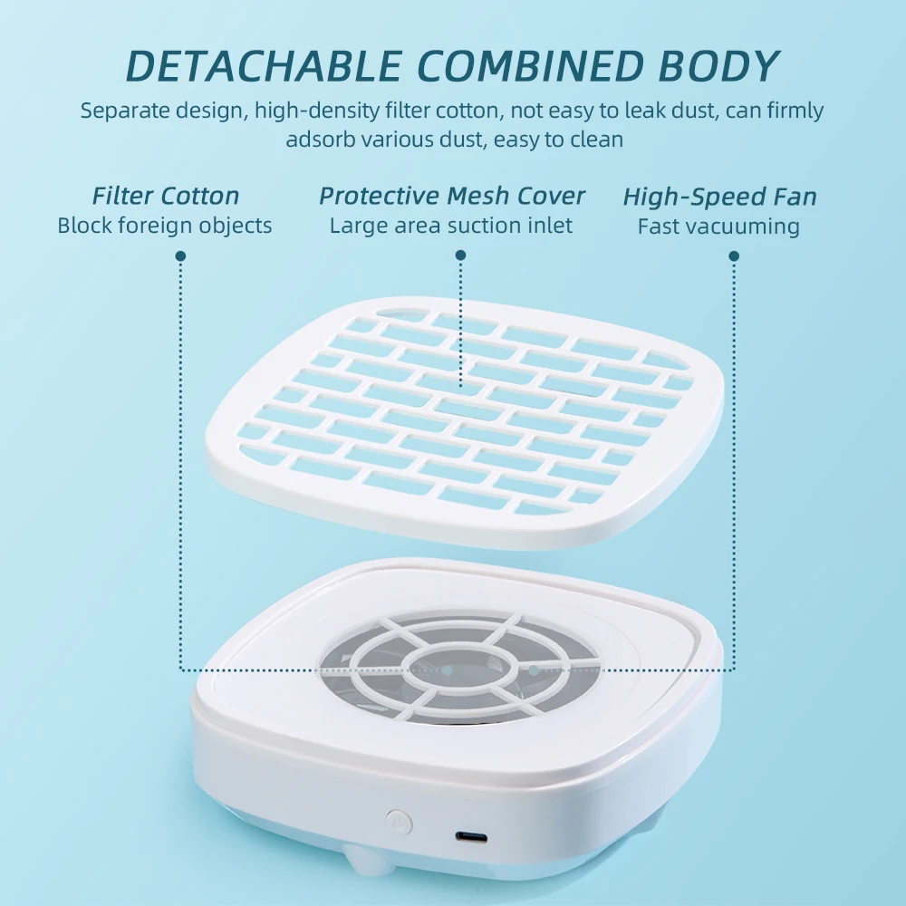 Mini collettore di polveri per unghie Aspirapolvere per polvere per unghie con filtro da 10 pezzi Strumenti per manicure in cotone per la raccolta di rimozione della colla per unghie Pow