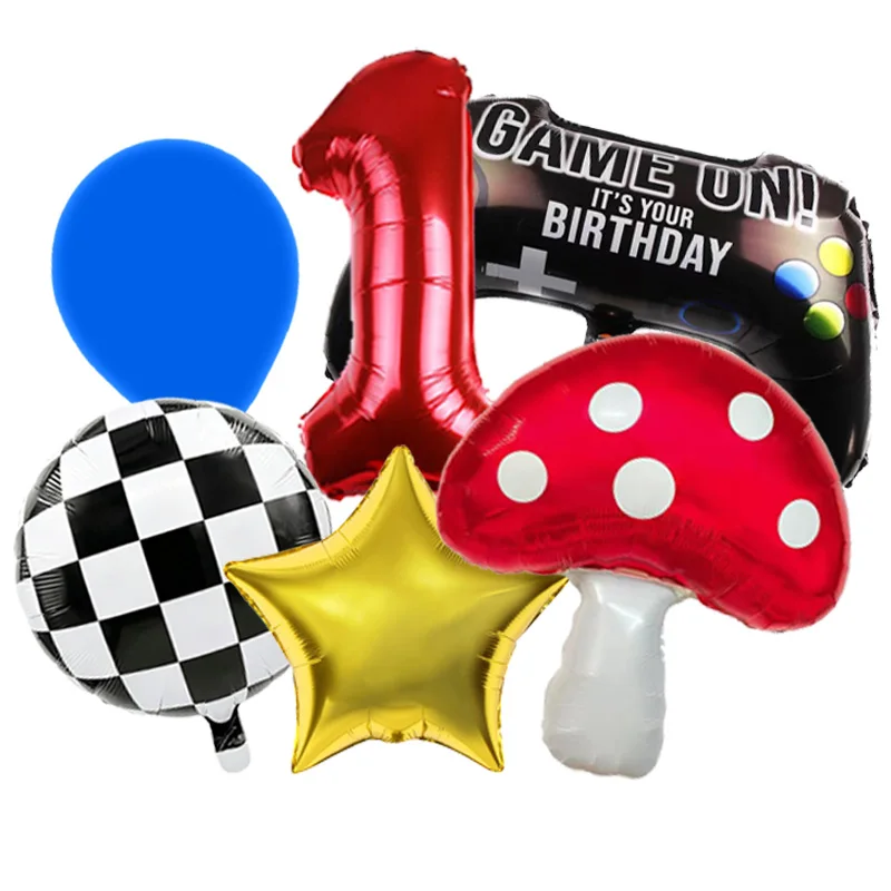 Superbors Style Adventure Balloon Bundle Mushroom Shape Foil Globos Star and Game Controller Balloon Birthday Party Scene Decor