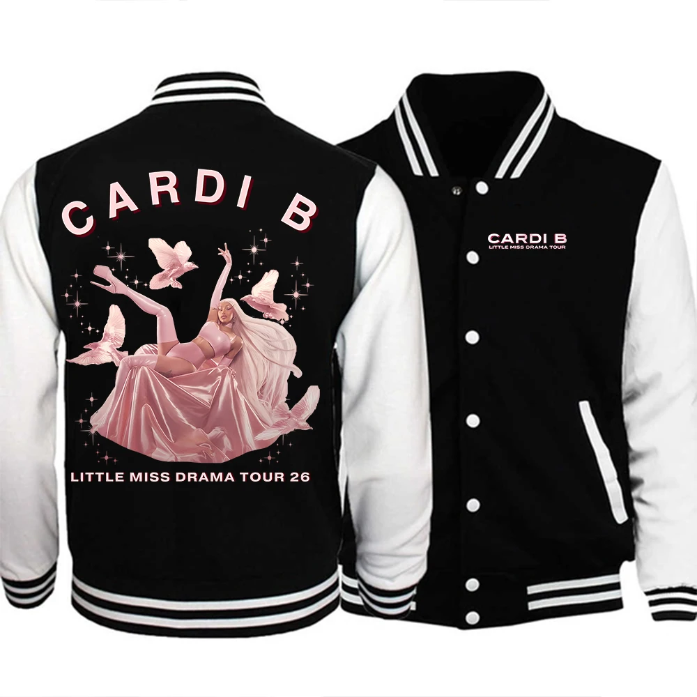Cardi B Little Miss Drama Tour 2026 Moletom com Capuz Estilo Uniforme de Beisebol Unissex Masculino Feminino Harajuku