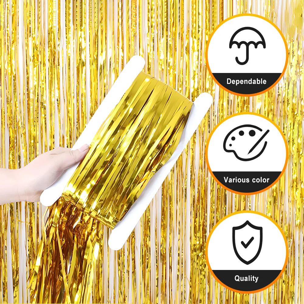 USA Stock 1*2MPC Christmas Glossy Gold Rain Silk Door Curtain Elegant Party Decorations