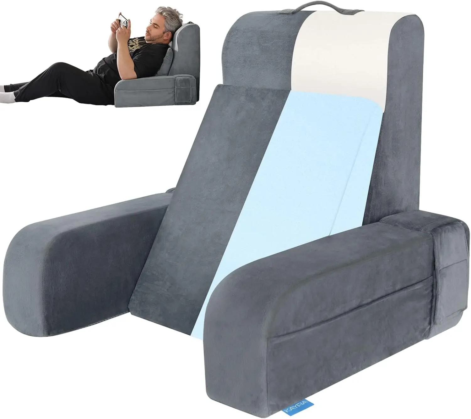 

Подушка для чтения 10-в-1 с гелевой пеной с эффектом памяти, съемными подлокотниками для использования в кровати или на диване, серая, 21 дюйм